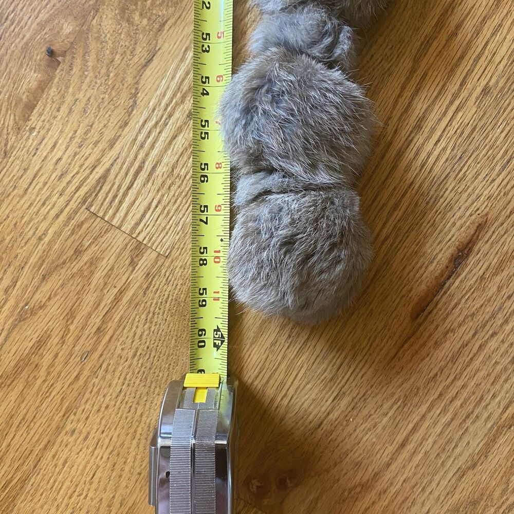 Brown Rabbit Fur Ball Scarf 59” Length, Leather Strip Connection - Picture 4 of 4
